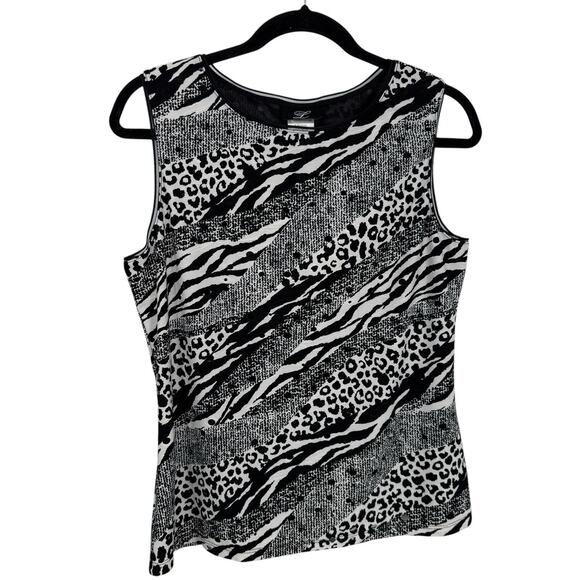 Libra Sleeveless Top Size Large Textured Knit Black Animal Pattern Round neck - Picture 1 of 9
